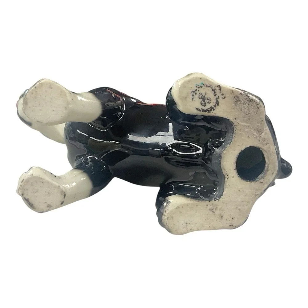 Vintage Boston Terrier Dog Puppy Ceramic Figurine Sticking Tongue Out 5.5